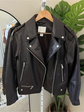 🤎 H&M Espresso Brown Faux Leather Moto Jacket Sz XS | Edgy Chic Biker